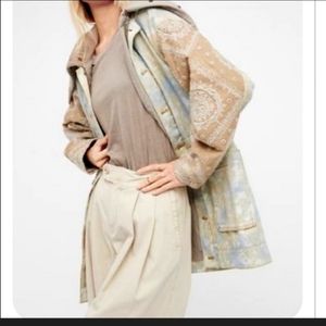 Free People Layered Parka Tie Dye Hooded Cowl Neck Embroidered Jacket small NWOT